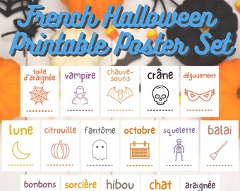 French Halloween Vocab Printable Poster Set ~ Classroom Decor / Decoration ~ Holiday ~ Français ~ France ~ Fall ~ Class ~ Teacher ~ Download