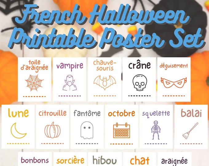 French Halloween Vocab Printable Poster Set ~ Classroom Decor / Decoration ~ Holiday ~ Français ~ France ~ Fall ~ Class ~ Teacher ~ Download