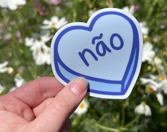 Sticker: "Não" ~ No in Portuguese ~ Blue Conversation Candy Heart ~ Brazilian, Valentine, Gift, Laptop