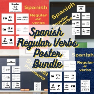 Paquete de carteles imprimibles de verbos regulares en español: pronombres + verbos en -er + verbos en -ir + verbos en -re con material para entregar ~ Cartel para exhibición en el aula