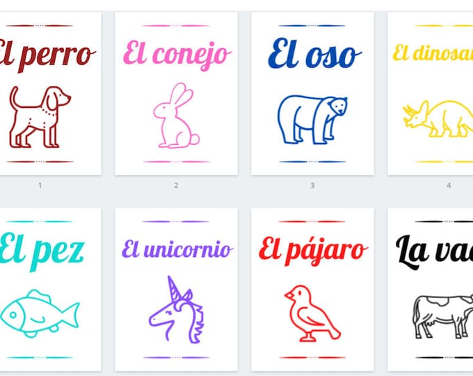 Spanish Animals Vocab: Printable Poster Set ~ Classroom Decor, Decoration ~ Kids, Children, Elementary, High School ~ PDF, Downloadable