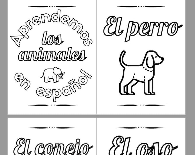 Printable Coloring Book: Learn the Animals in Spanish ~ 16 Pages ~ Kids' Activity ~ Niños ~ Homeschool ~ Teacher ~ Preschool ~ Classroom