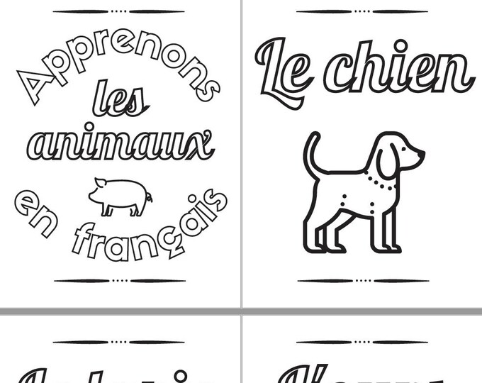 Printable Coloring Book: Learn the Animals in French ~ 16 Pages ~ Digital Download ~ Français ~ Children ~ Preschool Activity ~ Classroom