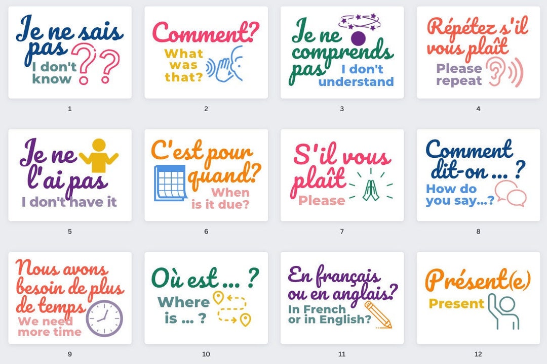 French Classroom Phrases Printable Poster Set PRINT Or CURSIVE French