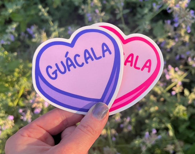 Sticker: "Guácala" ~ "Gross" in Spanish ~ Pink or Purple Conversation Candy Heart ~ Funny, Humorous Gift