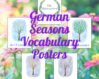 German Seasons Vocabulary: Printable Poster Set ~ Watercolor ~ Montessori, Preschool, Circle Time ~ Classroom Display, Decoration
