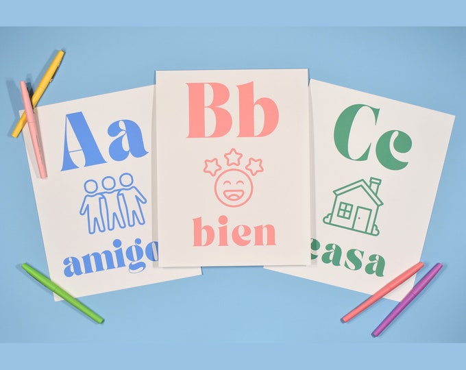 El Alfabeto Printable Posters in Pastels ~ Spanish Alphabet Downloadable Classroom Decoration ~ Abecedario ~ Preschool Circle Time ~ Checks