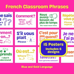 French Downloadable Posters: Classroom Phrases ~ Bright Colorful Rainbow ~ Language, Français, Learning ~ Visual, Display, Bulletin Board