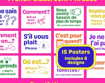 French Downloadable Posters: Classroom Phrases ~ Bright Colorful Rainbow ~ Language, Français, Learning ~ Visual, Display, Bulletin Board