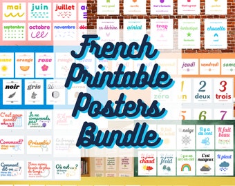 French PDF Poster Bundle: Classroom Phrases + Fr Quotes + Fr Reactions + Weather + Numbers + Colors + Animals + Days of the Week + Months