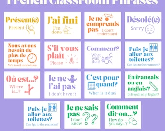 French Classroom Phrases Printable Poster Set ~ Pastels, Rainbow, Colorful, Retro, Groovy ~ Bilingual, Bulletin Board, Wall Art, Display