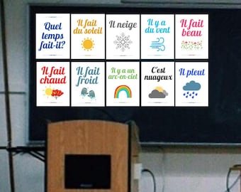 Weather Spanish Vocabulary Printable Posters ~ Hace sol, Está lloviendo, etc. ~ 10 Posters ~ Classroom Decoration ~ Art ~ Instant Download