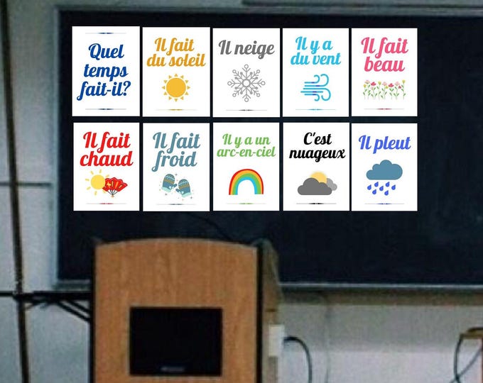 Weather Spanish Vocabulary Printable Posters ~ Hace sol, Está lloviendo, etc. ~ 10 Posters ~ Classroom Decoration ~ Art ~ Instant Download