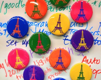 Eiffel Tower Fridge Magnets: Set of 12 ~ Bright or Boho Colors ~ Classroom Decor, French Teacher Gift ~ White Board, Cubicle ~ France, Paris