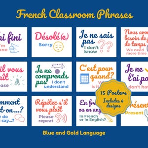 Conjunto de carteles imprimibles con frases en el aula en francés ~ Decoración colorida de la clase, decoración, tablón de anuncios ~ Escuela media, secundaria ~ Descarga instantánea