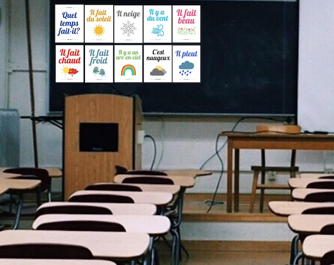 Weather French Vocabulary Printable Posters ~ Il pleut, Il fait du soleil, etc. ~ 10 Posters ~ Classroom Decoration ~ Art ~ Instant Download