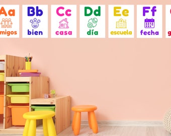 Spanish Alphabet Printable Poster Set ~ Bright Happy Colors ~ Class Decoration ~ Kindergarten, Elementary School, Middle School ~ Beginners