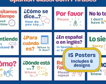Spanish Classroom Phrases Printable Poster Set ~ Print AND Cursive Versions Included ~ Downloadable ~ Elementary, Middle School, High School