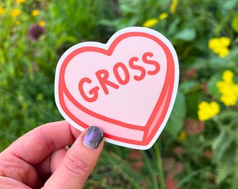 Sticker: "Gross" Candy Heart ~ Sherbet Orange ~ 3"x3" ~ Waterproof, Water Bottle, Laptop ~ Pastel, Cute ~ Sarcastic, Ironic, Funny ~ English