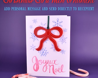 Christmas Card & Ornament ~ Add a Personal Message ~ Watercolor Snowflakes with Acrylic Bow ~ Joyeux Noël French Paris Collection ~ Coquette