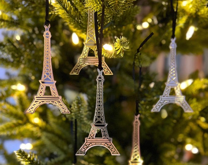 Eiffel Tower Christmas Tree Ornament ~ Engraved Mirror Acrylic ~ Silver, Gold, or Rose Gold ~ Paris, France, Noël