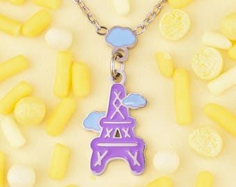 Enamel Eiffel Tower Necklace ~ 18k Gold Plating, Stainless Steel ~ Silver or Gold ~ Waterproof, Sweatproof, Hypoallergenic ~ Cute, Kawaii