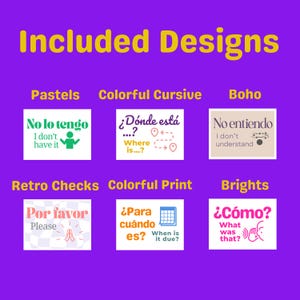 Puede incluir: Un conjunto de 10 flashcards imprimibles en espa&ntilde;ol con dise&ntilde;os coloridos. Las flashcards presentan frases como "No lo tengo" (No lo tengo), "&iquest;D&oacute;nde est&aacute;...?" (&iquest;D&oacute;nde est&aacute;...?) y "&iquest;C&oacute;mo?" (&iquest;Qu&eacute; fue eso?).