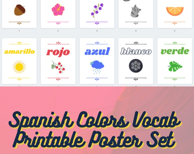Spanish Poster Set: Colors Vocabulary ~ Classroom Decorations ~ Wall Art ~ Decor ~ Instant Download ~ Printable PDF ~ Preschool ~ Homeschool