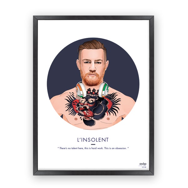 Affiche Conor McGregor UFC / MMA - Illustration Boxeur - Portrait Conor McGregor - The Notorious - Citation - Décoration - A3 30x40