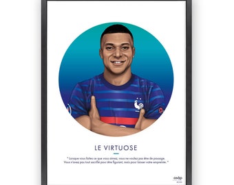 MBappé Poster - Football Illustration - Portrait Kylian MBappé - Digital Print - Quote - Wall Art - Decoration