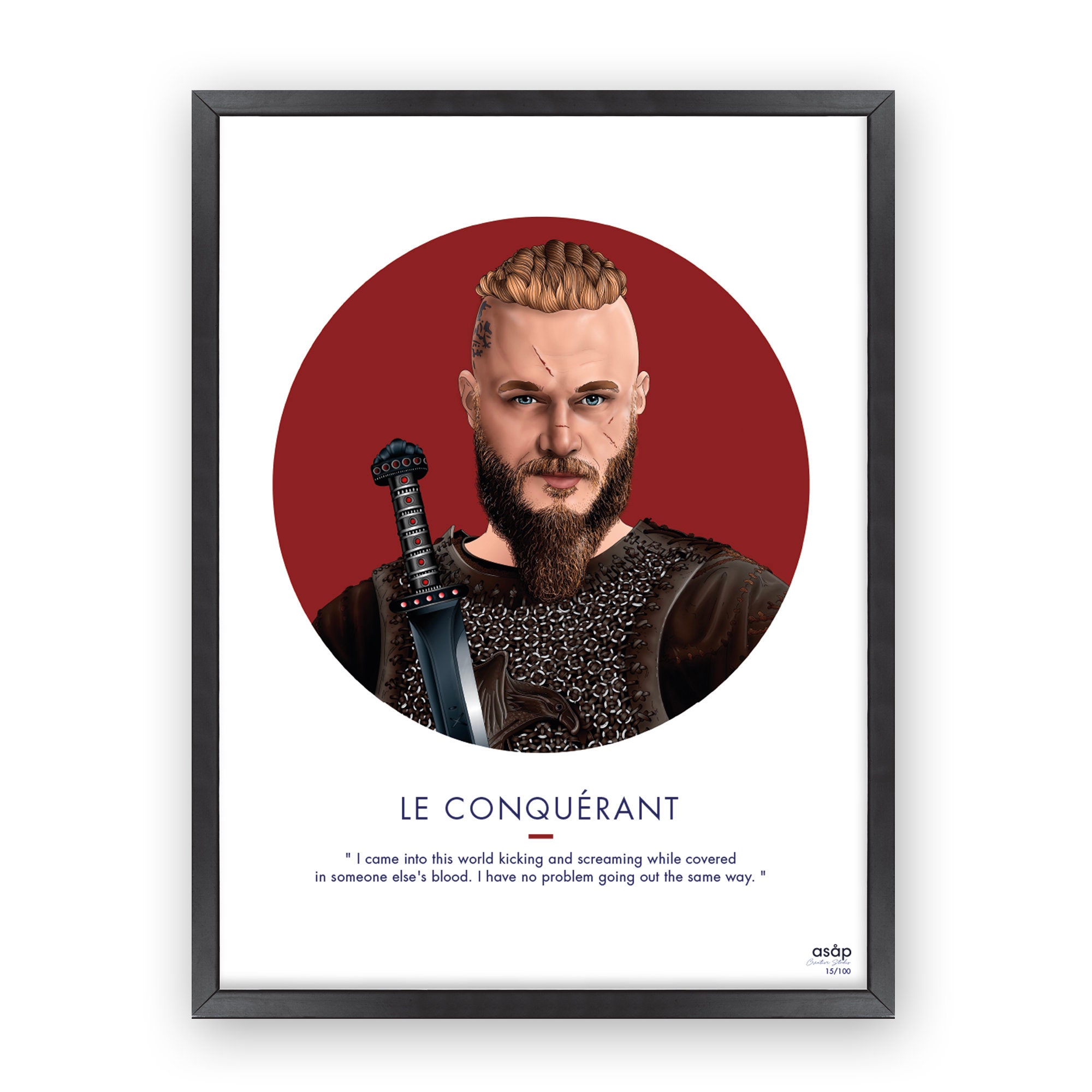 Affiche Ragnar Vikings - Illustration Série Portrait Citation Art Mural Décoration A3 30x40