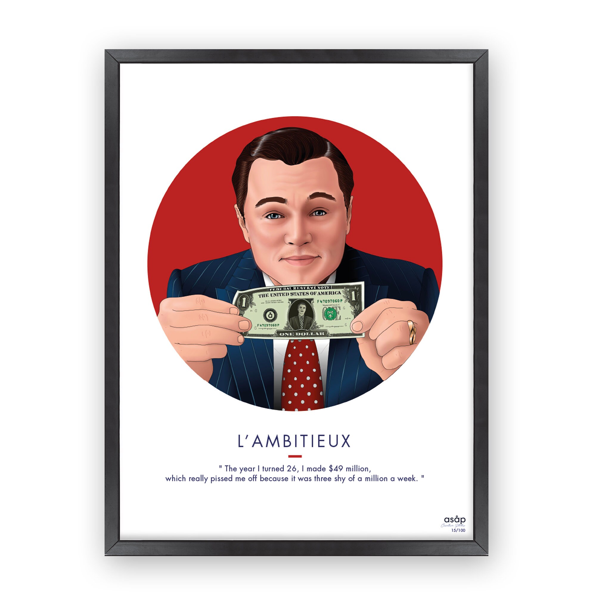 Affiche Loup de Wall Street - Illustration Leonardo Dicaprio Jordan Belfort Citation Art Mural Décor
