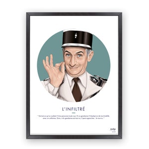Louis De Funès Poster - Illustration The Gendarmes in Saint-Tropez - Cinema Portrait - Digital Printing - Quote - Decoration