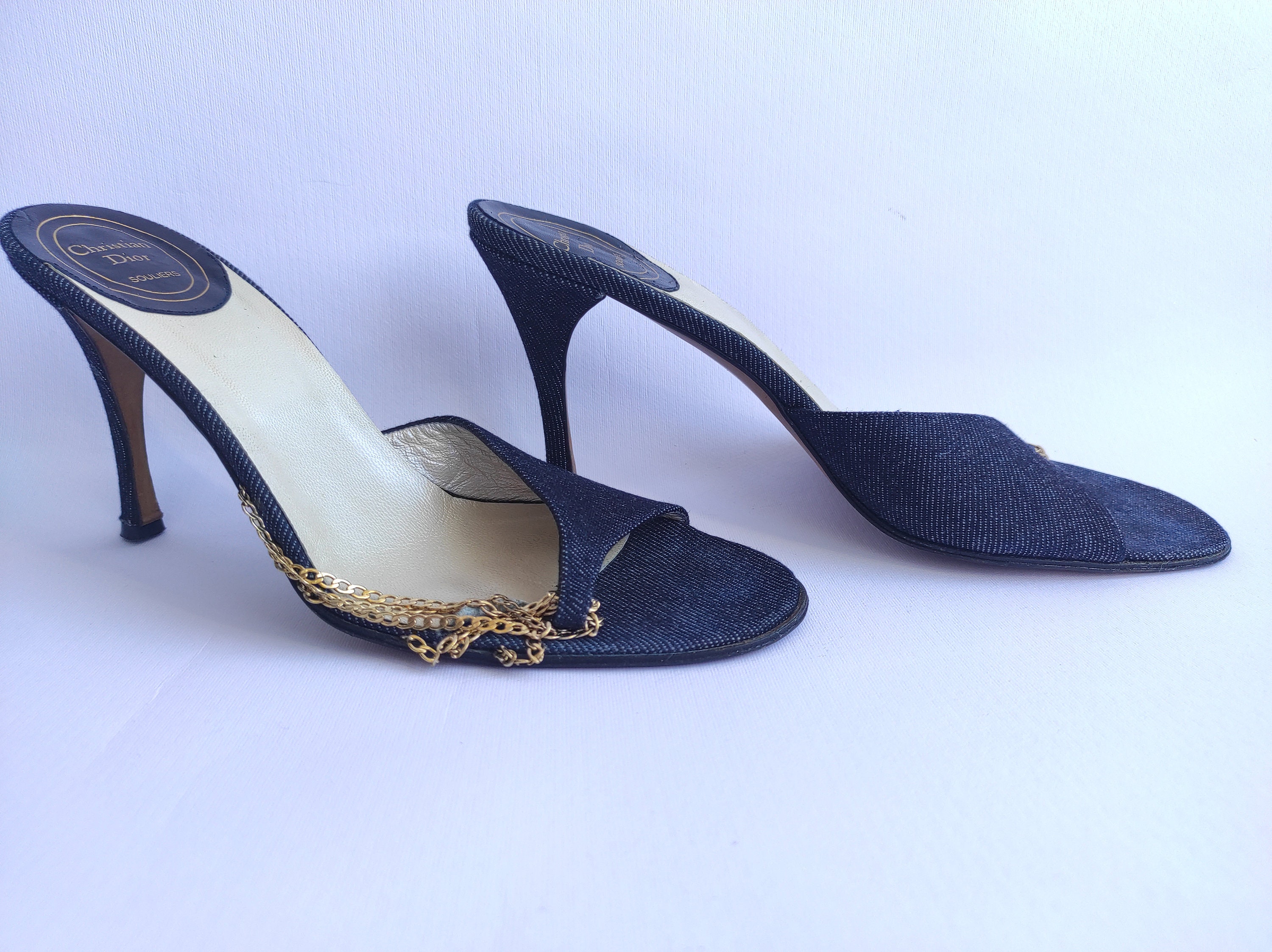 Vintage Dior Souliers Shoes Woman Blue Denim Open-toed Slide - Etsy