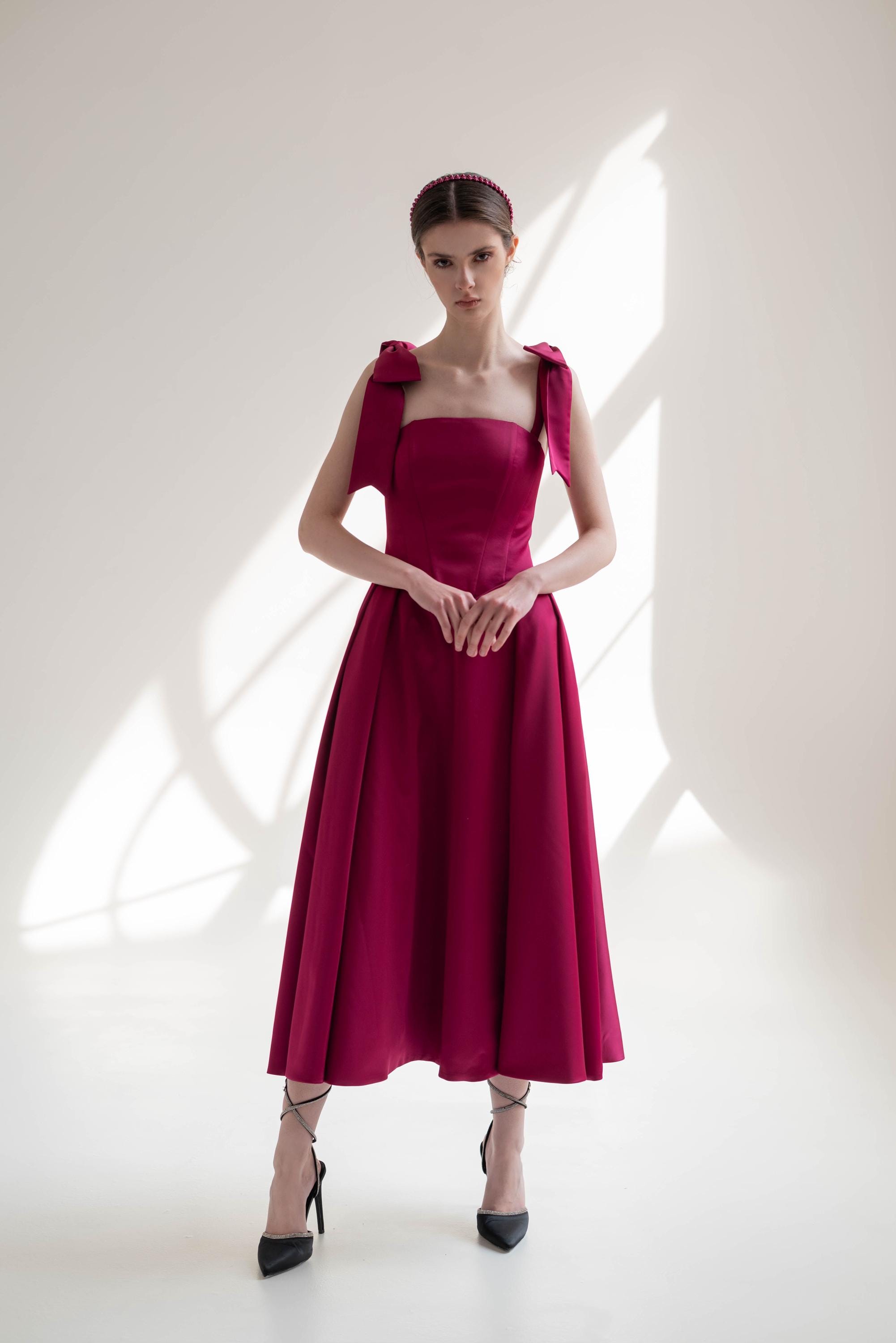 knee length dresses for ladies Maeve Corset Midi Dress in Navy  Elegant & Chic