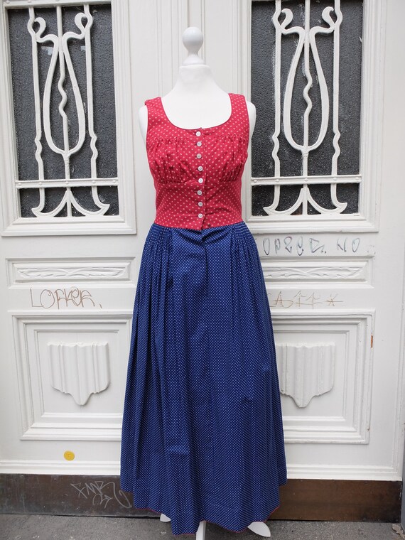 Dirndl, Vintage Dirndl, Red / Blue, Size 34