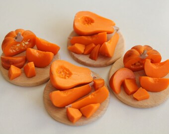 Pumpkin for a dollhouse. Miniature pumpkins. Food for a doll.