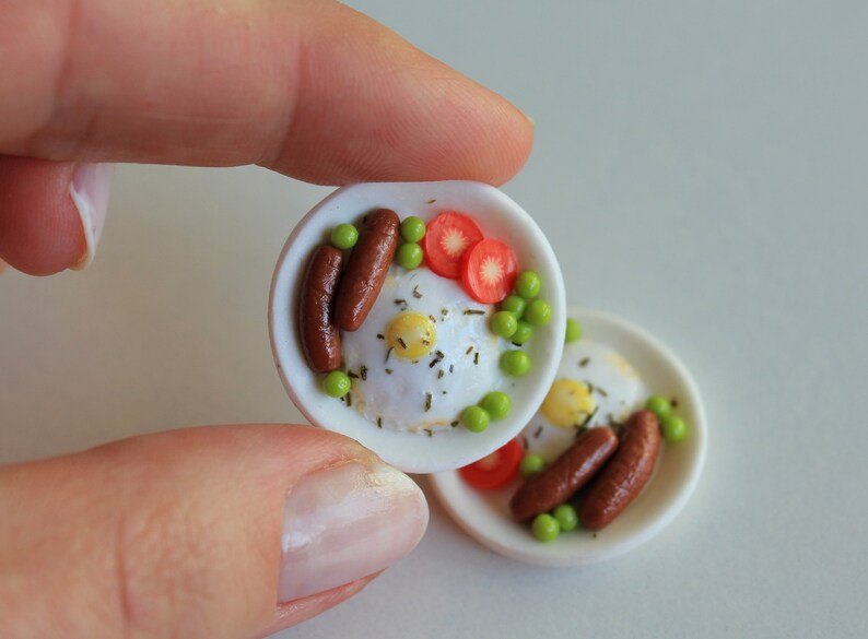 Miniature food. Breakfast for Barbie. Eggs for polymer clay Etsy