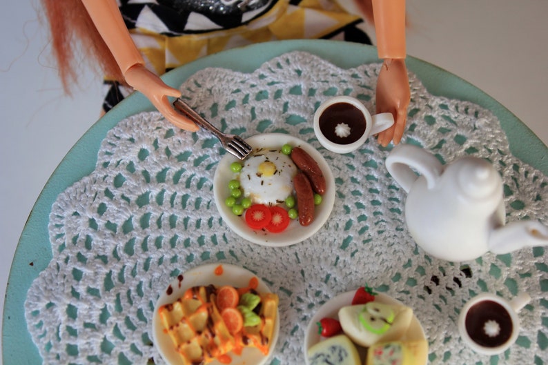 Miniature food. Breakfast for Barbie. Eggs for polymer clay Etsy