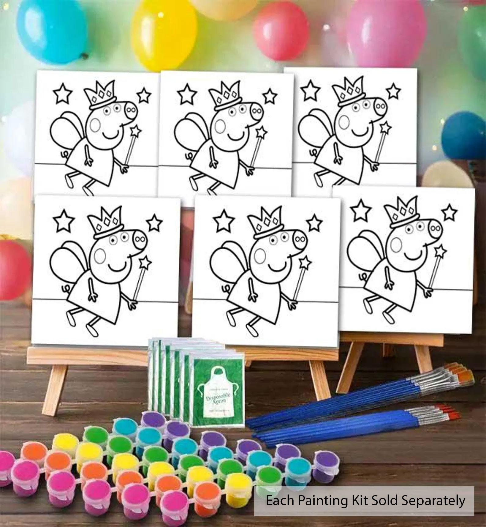 Peppa Pig Birthday Party Favor Canvas Kit for Kids | Fun 5x5 Inch Pre-sketched Creative Art Supplies for Boys and Girls