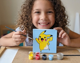 Pikachu Pokemon Tiny Painting Kit – DIY Party Favors, Mini Art 4 in x 4 in