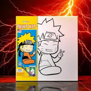 May include: A paint by numbers kit featuring a cartoon character with yellow hair and a headband. The character is smiling and making a peace sign with both hands. The kit includes a canvas, paint, and brushes. The text on the box reads "craft-a-pia PAINT KIT".