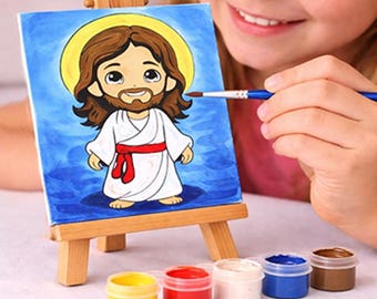 Jesus Christian Tiny Painting Kit – DIY Party Favors, Religious Art 4 in x 4 in