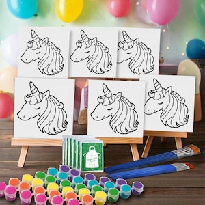 5x5 inch Unicorn Birthday Party Favor | Pre-Sketched Canvas Painting Kit for Kids | Creative Art Supplies for Girls&#39; Special Day