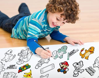 Giant Gaming Coloring Poster: Kids' Birthday Party Activity (6 ft x 3 ft)