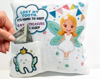 Tooth Fairy Pillows for Girls First Lost Tooth Keepsake for Daughter or Granddaughter Gift Cute Handmade Cushion Special Memory Holder Decor