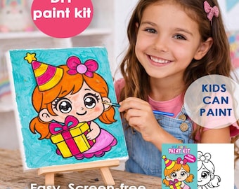 Birthday Girl Paint Kit for Kids – DIY Canvas Art Kit, Easy Painting Activity, Screen-Free Creative Fun, Birthday Gift 10 inch x10 inch