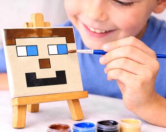 Minecraft Steve Tiny 4 in x 4 in Painting Kit – DIY Party Favors, Beginner Art Craft, Gamer Art