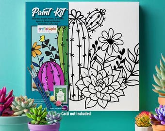 Colorful Cactus Adult Painting Kit | DIY Craft Kit for Canvas Art | Perfect for Paint and Sip Parties | Just Relax, Have Fun and Create