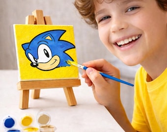 Sonic the Hedgehog Painting Kit | 5x5 Pre-Printed Panel Canvas | Kids Birthday Party Favor & Craft Activity